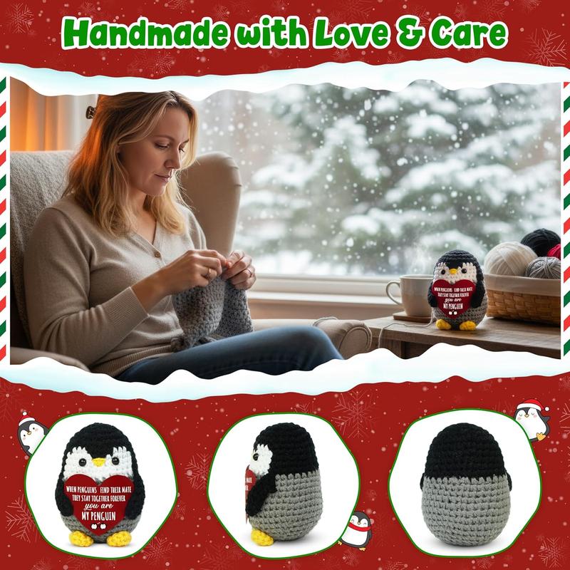 Anniversary Romantic Gifts for Women Men - Positive Penguin Crochet - Birthday Stocking Stuffers Gifts for Couple Boyfriend Girlfriend Husband Wife, I Love You Gift for Him HerFamily of 3 Baby Announcement Positive Crochet with Card