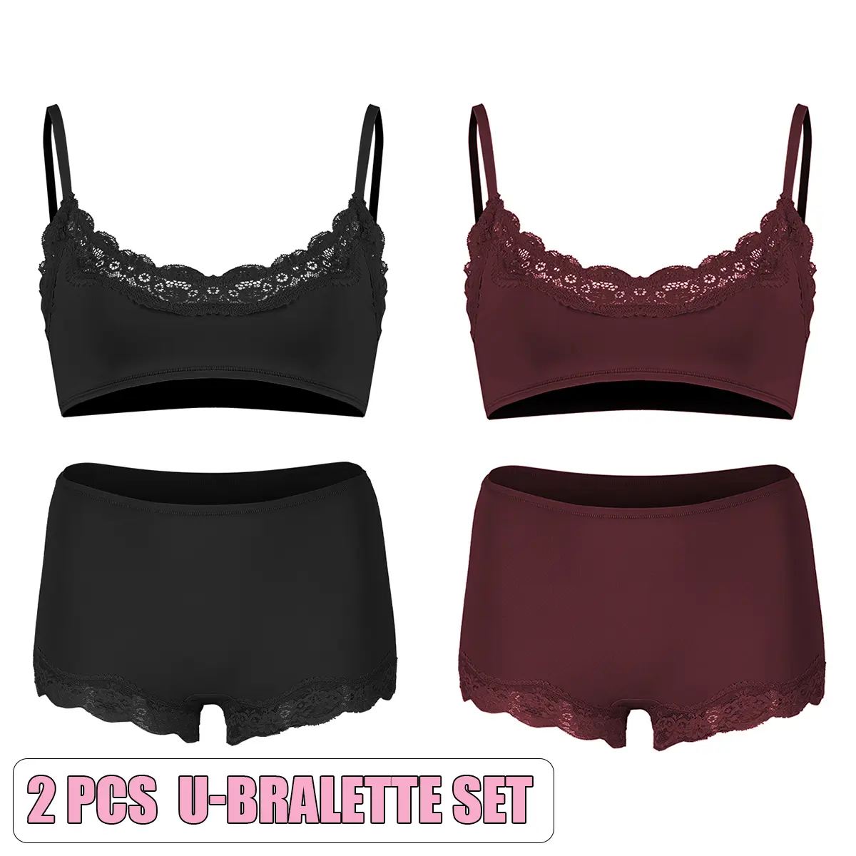 U-Bralette Set(Black/Redwood)