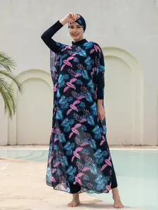 Muslim Ramadan Long Sleeve Pants Set, Women's Conservative Middle East Bikini Full Coverage Swimwear, Summer Beach Vacation Style