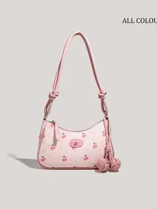 Cute Strawberry Knot for Women, Trendy Underarm Bag, Hand Shoulder Bag, Daily Use Commuter Bag, Fun Pet Design, All Seasons