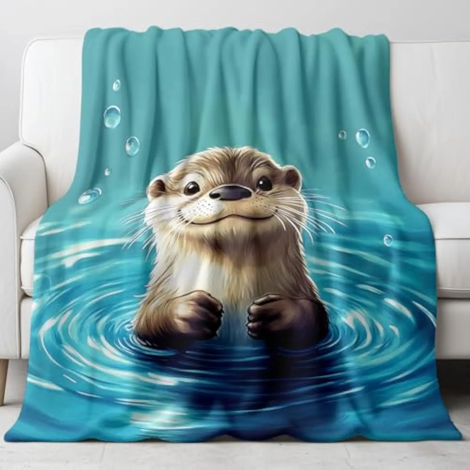 Otter Blanket Soft Flannel Throw Blanket for Women Kids Cozy Warm Blanket for Couch Sofa Office Car Cute Sea Otter Gifts for Noon Break or Nap(50x60 Inch)