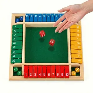 Wooden Shut the Box Tabletop Game - 4-Sided Large Board, 8 Dice, Educational Math Learning Toy for Family Fun, Screen-Free Montessori Gift for Ages 3+, Tabletop Games, Family Fun Game