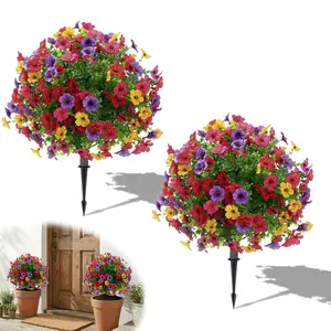 2pcs 24" Mixed-Color Violet Artificial Plants (with stakes), UV-resistant, suitable for porches, gardens, and indoor/outdoor use
