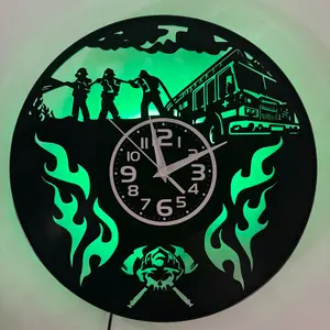 Firefighter-Themed Vinyl Wall Clock, Silent Quartz Movement, Vintage Nightlight Style, Ideal Gift for Fire Departments, Party, Holiday, New Year's