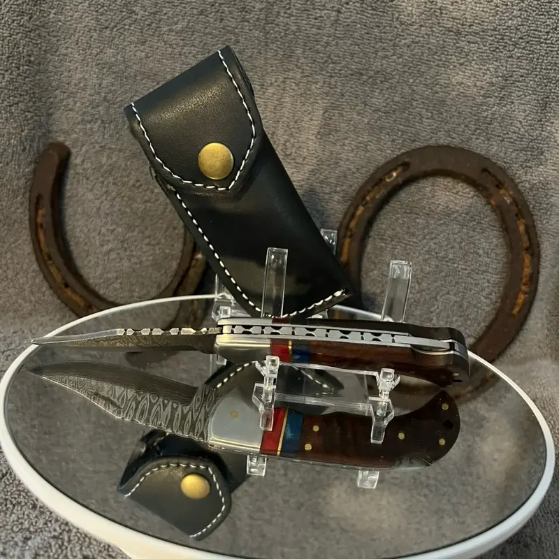Hand Forged Damascus Steel Folding Pocket Knife, EDC Knife