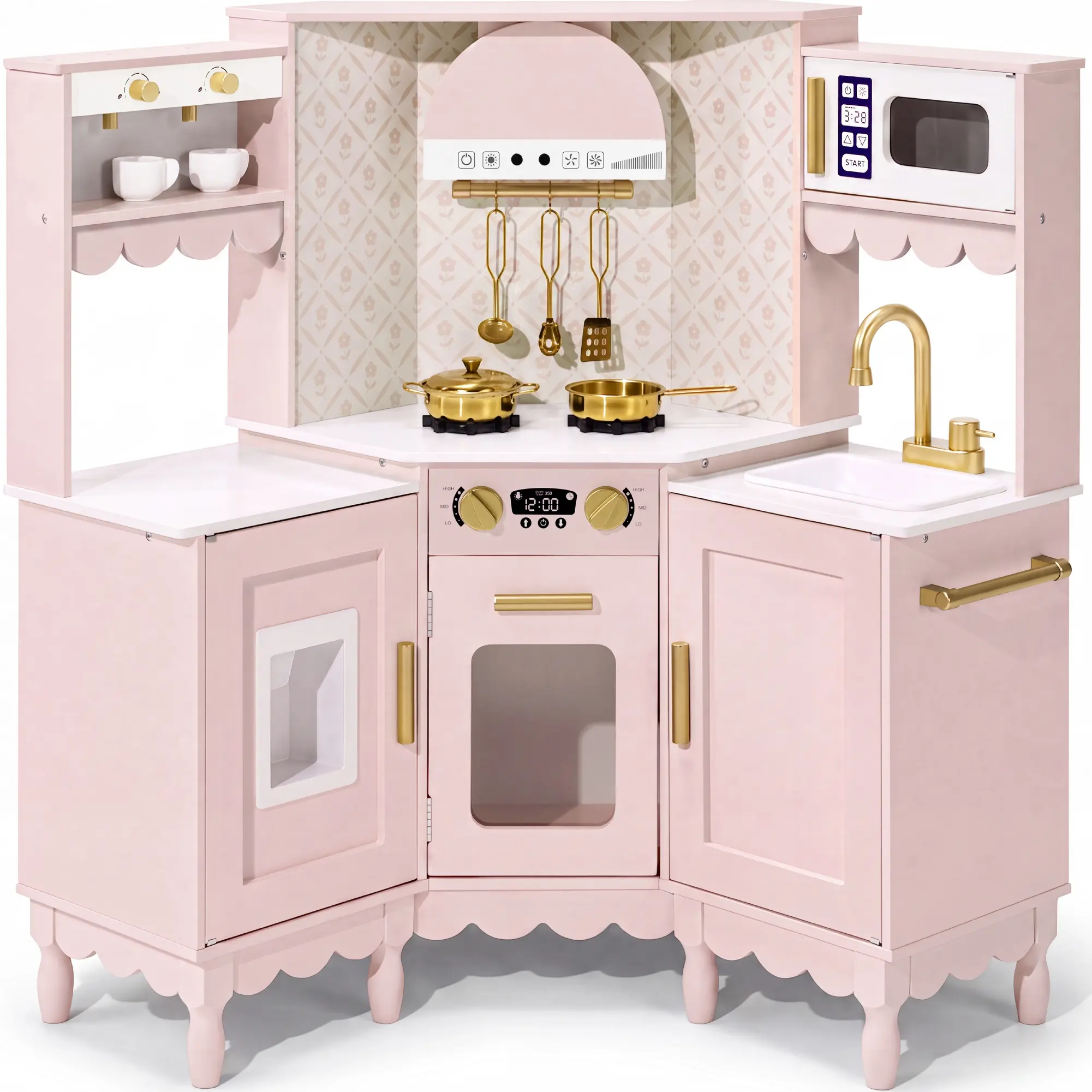 Best Choice Products Cottage Corner Play Kitchen for Kids, Wooden Toy Kitchen w/ Espresso, Ice Maker, Sink, 11pc