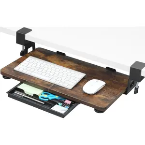 ETHU Keyboard Tray Under Desk, 19.7" X 11.81" Small Size Keyboard Drawer with C Clamp-on Mount Easy to Install, Computer Keyboard Stand Slide Pull Out, Ergonomic Keyboard Tray for Home, Office