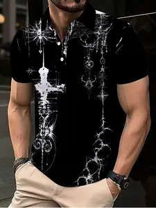 Men's Peeking at the Sky Visual Illusion Pattern Polo Shirt