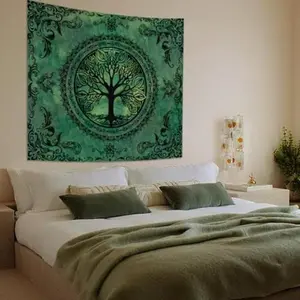 Tapestry  Green Nature Tapestry for Bedroom Aesthetic, Hippie Ceiling Tree of Life Decor Tapestries Wall Hanging, Boho Bohemian Mandala y2k Art Backdrop for Dorm Living Room Gift Retro Decorative