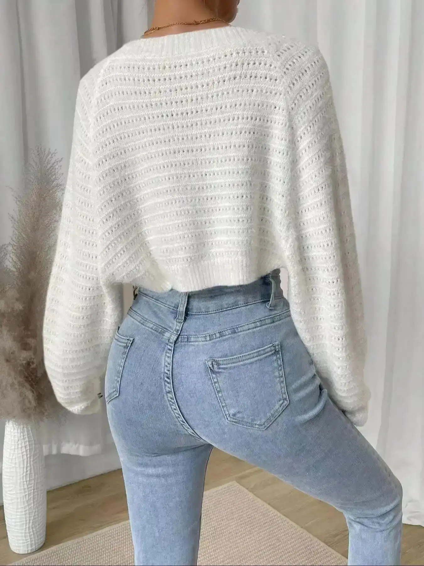 Women's Basic Solid Long Sleeve Open Front Fitted Crop Cardigan, Minimalist Casual Knitwear for Spring & Fall, Fashion Knit Clothing Daily Wear, Knitting Tops, Womenswear flattering essential elevated basics classic