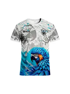 Brazil National Team Men's Football Jersey, Rio Style Breathable Round Neck Comfort Sport Top, Parrot Print, Lightweight Sweat-Wicking Fabric