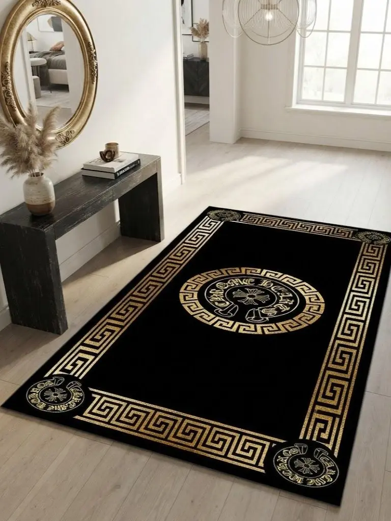 Chrome rug, Black chrome rug, Living room rug, Home decor, Anti-slip rug, Office rug, Decorative rug, Housewarming gift
