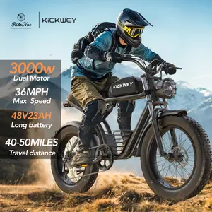 KICKWEY K7 48V23AH 20"x4.0 Fat Tire Electric Bike, 3000W/1500W All-Terrain Dual Motor eBike, 36MPH Top Speed, 40-50 Miles Range , Dual Suspension, 7-Speed, for Adults, Off-Road, Sand, Snow. (Single & Dual Motor Options),UL 2272 Certified