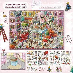 Cozy lively town sticker scenes, 2 sets of XL size scenes for kids and adults fun cute stickers therapy stress relief unwind relaxing cozy hobby DIY craft gift