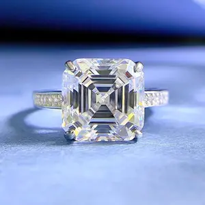 S925 Sterling Silver Asscher Cut High Carbon Square Ring 10*10mm 8A Cubic Zirconia Ring fashion jewelry accessory woman girl promise ring-168