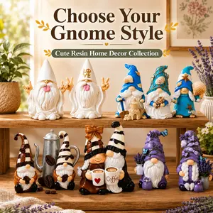 6 Themed Gnome Figurine Set – Resin Rock, Love & Peace, Ocean, Coffee Couple & Lavender Designs – Cute Aesthetic Home Decor Gift for Shelf, Desk & Indoor Display