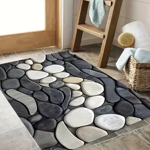 Jit-1pc Pebble Pattern Door Mat, Decorative Rug Mat, Stone Print Entrance Rug, Flannel Carpet for Hallway, Living Room, Bedroom