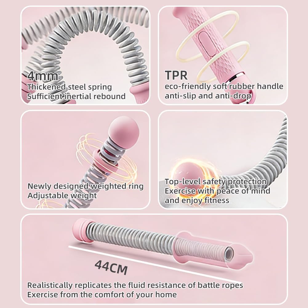 Portable Ropeless Battle Ropes, Adjustable Weights Cordless Battle Ropes for Home Gym with Storage Bag, Weighted Exercise Equipment for Low-Impact Workout, Strength & HIIT, for Men & Women (Pink)