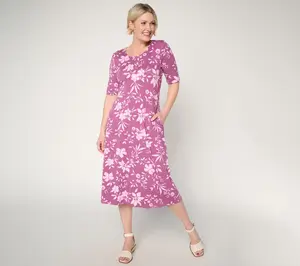 Denim & Co. Regular So Soft Jersey Elbow Sleeve Midi Dress