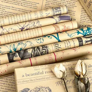 Premium Kraft Paper Wrapping Paper, Valentine's Day French Vintage Newspaper Style, High-End Gift Box Wrapping Paper for Birthdays, Elegant and Aesthetic