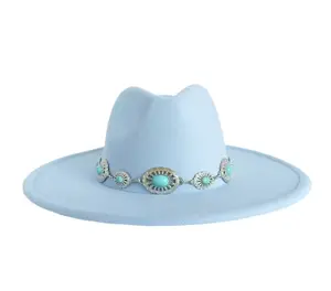 Wide Stiff Brim Fedora -With Accessory