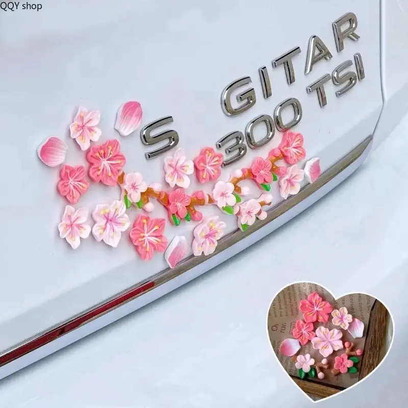 16Pcs 3D Plum Blossom & Cantaloupe Flower Car Stickers, Waterproof Seamless Floral Decals, Cute Cartoon DIY Art Decor, Multipurpose Floral Stickers for Car, Wedding, Indoor & Outdoor Festive Decoration