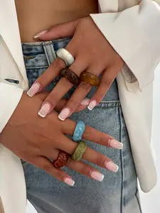 Boho Vintage Resin Ring Set, Women's Wide Band Rings, Sweet Cool Style, Perfect for Daily Wear, Birthday Party Gifts, Graduation Season, Vintage Rings Jewelry