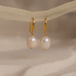 Dangling Pearl Drop Earrings by Caitlyn Minimalist - Minimalist Pearl Dangle Earrings in Gold - Wedding Jewelry - Bridesmaid Gift