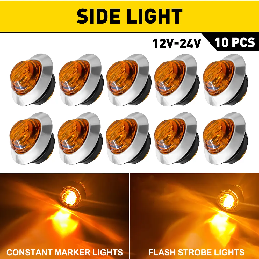 10x 3/4" Strobe + Steady Amber/Red/White/Green/Blue LED Side Marker Lights With Stailness Base Dual Modes Warning Flash Lamps