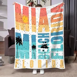 Miami Florida Beach Style Print Blanket, Soft Comfortable Portable Throw, Suitable for Beach, Bedroom, Sofa, Outdoor, Trendy Gift