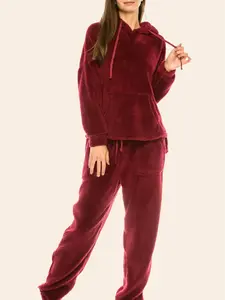 Urban Diction Fuzzy Hoodie & Jogger Set, Womenswear Comfort Top & Bottom Overall 2-Piece Sets