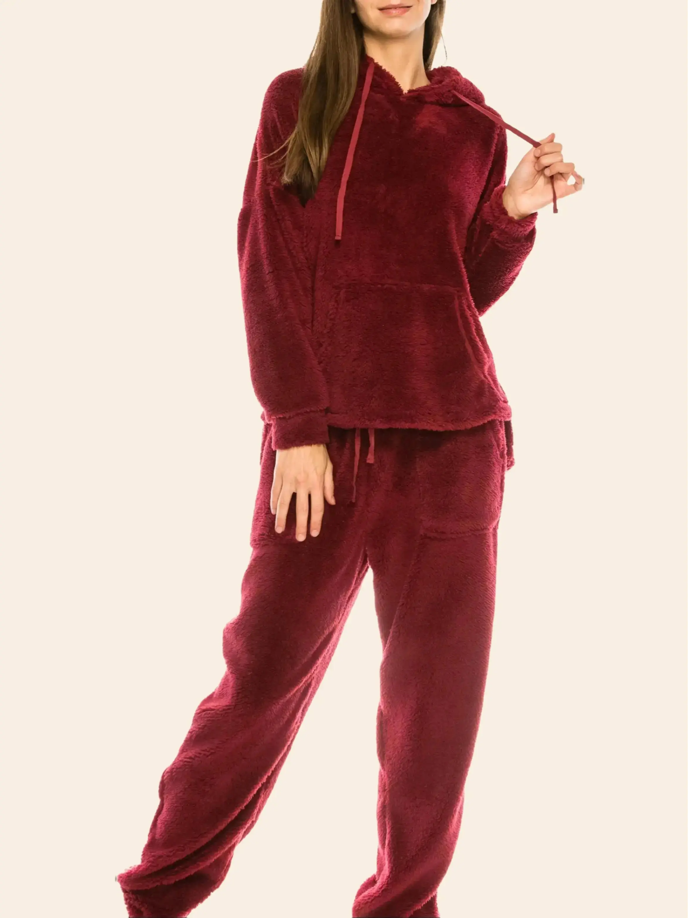Urban Diction Fuzzy Hoodie & Jogger Set, Womenswear Comfort Top & Bottom Overall 2-Piece Sets