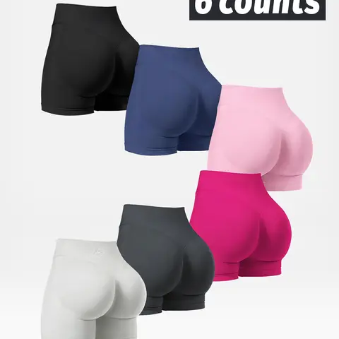 NVWA Women's 6-Piece Seamless Knit High-Waist Athleisure Workout Set - Nylon Blend BBL Booty Quick-Dry Cold-Wash Sporty Chic Cooling Gym Training Apparel, Quick-Dry Women's Sports Shorts, Workout Sets Women,outdoorfun