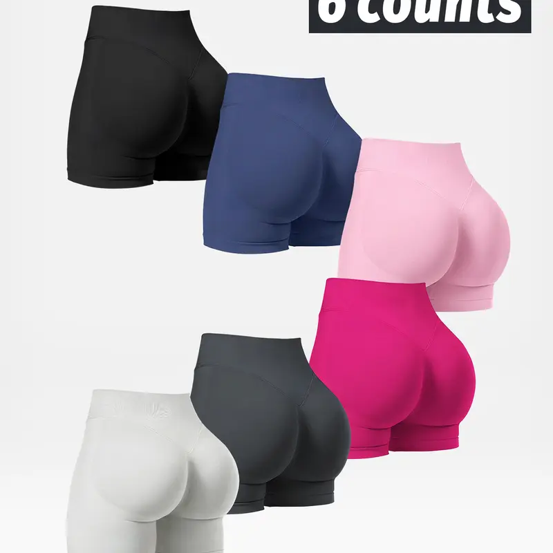 NVWA Women's 6-Piece Seamless Knit High-Waist Athleisure Workout Set - Nylon Blend BBL Booty Quick-Dry Cold-Wash Sporty Chic Cooling Gym Training Apparel, Quick-Dry Women's Sports Shorts, Workout Sets Women,outdoorfun