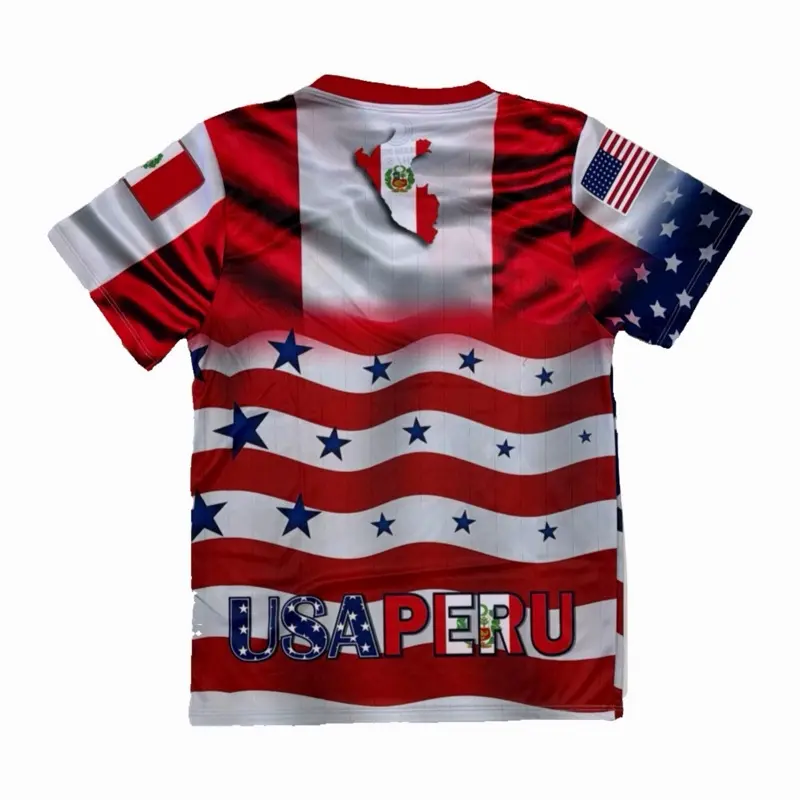 Unisex Peru/US Fan Sportswear Clothing - White Men's Jersey Style with Blue-Red Trim, National Flag Design, Quick Dry, Machine Washable
