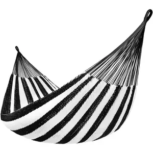 10.5 FT Handwoven Mayan Family Hammock with Portabl Carry Bag and for Outside Outdoor Patio Backyard Poolside, 550 LBS Weight Capacity,Black/White