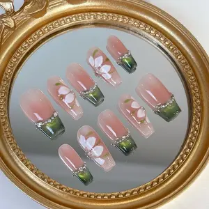 GREEN FRENCHIE The Nail Empire | 10pcs | Long nails | Almond nails | Short nails | Square nails | Coffin nails | Acrylic nails  | High quality |
