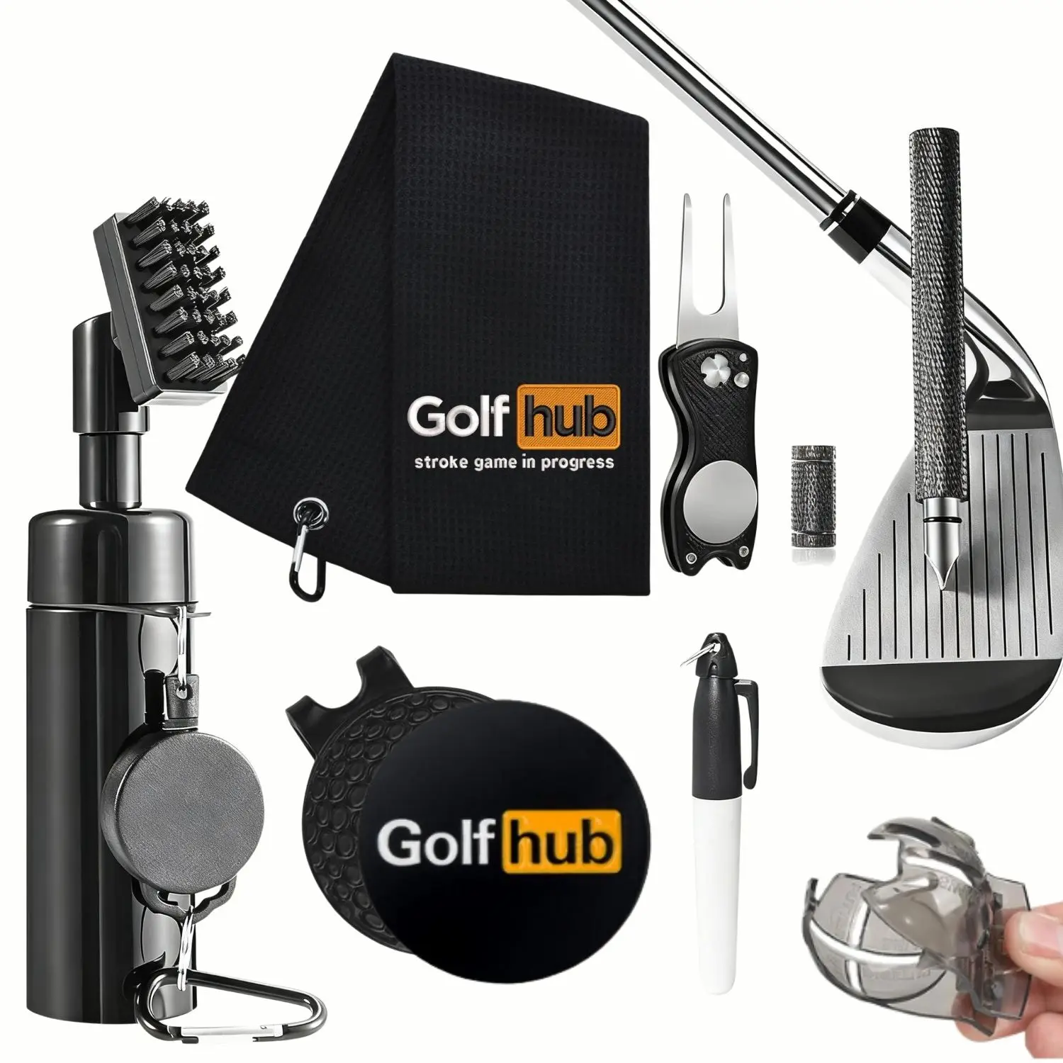 Golf Club Cleaning Kit with Golf Club Cleaner, Water Golf Towel, Golf Marker, Divot Repair Tool, Groove Sharpener, Golf Ball Alignment Kit, Golf Accessories for Women Men, Golf Equipment, Golf Gear, Golf Gift Sets, Christmas Gift For Golf Lovers