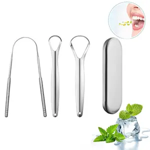 Stainless Steel Tongue Scraper Set,1 Set Professional Tongue Cleaner for Daily Use, Oral Care Tool for Men & Women
