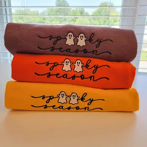 Embroidered Spooky Season Sweatshirt, Fall Crewneck, Halloween Ghost Shirt, Customized Colors Halloween Embroidery