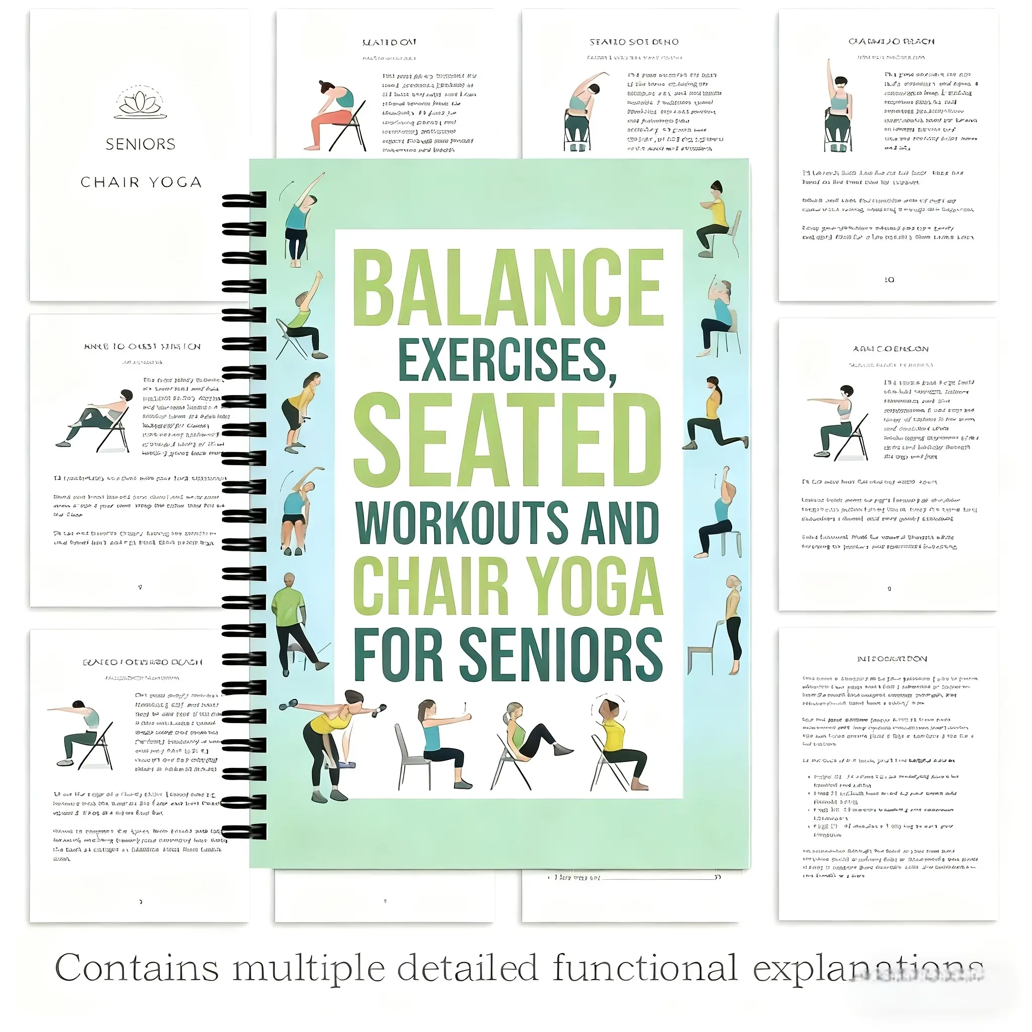 30-Day Chair Yoga Program for Seniors, Gentle Sitting Exercises, Printable Chart, Safety Guide, Home Fitness & Flexibility Training, Spiral Bound Planner