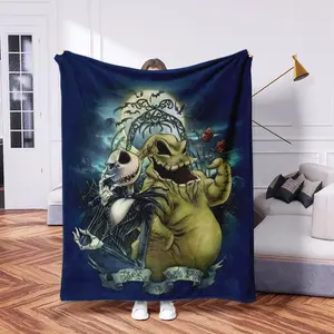 Tim Burton Fan Exclusive Flannel Blanket, Halloween Themed Dark Fantasy Design, Lightweight Soft Comfy Home Decor Throw for Couch & Bedroom