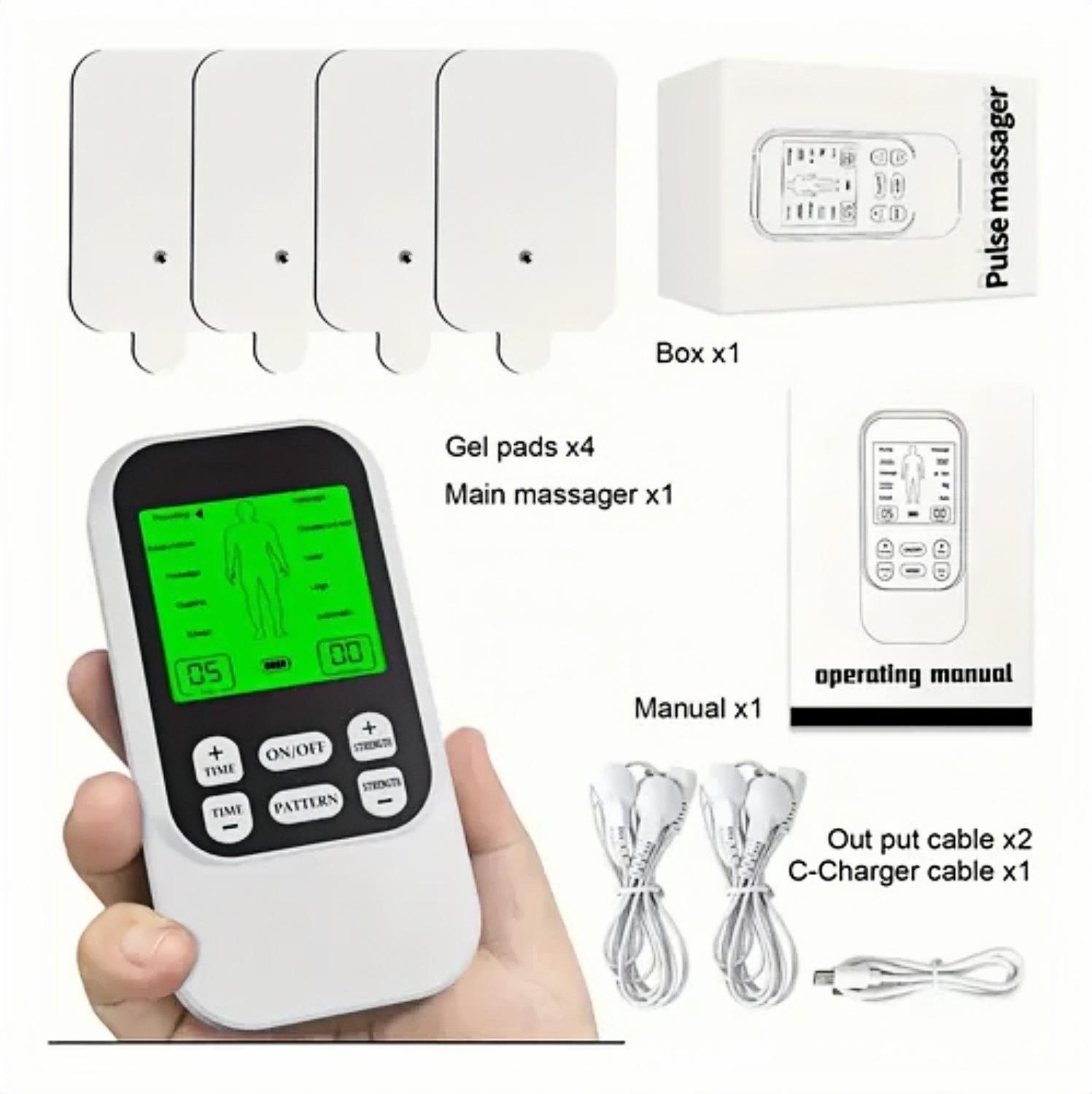 Muscle Massage Unit, 10 Modes Dual Channel, 30 Intensity Levels, Compact Rechargeable Body Massager with 4 Pads