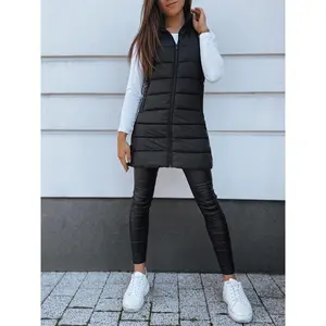 Women's Long Vest Solid Color Sleeveless Hooded Winter Down Vest Jacket