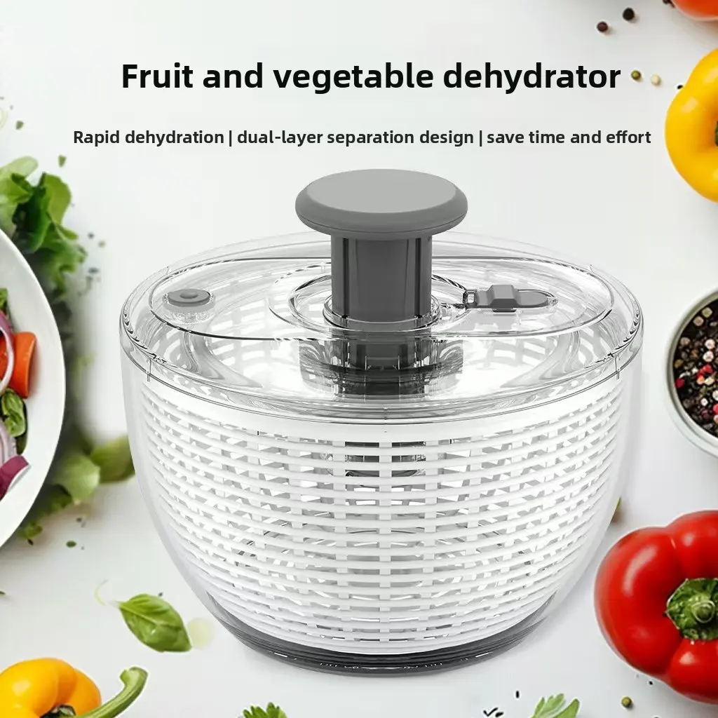 6.22 Qt Round Shape Dual-Layer Plastic Bowl Salad Spinner - Home Kitchen Utensils, Lettuce Washer, Fruit & Vegetable Cleaner with Strainer Bowl