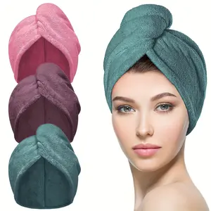 3pcs Super Absorbent Microfiber Hair Towel, Soft Hair Drying Cap, Anti Frizz Hair Turbans For Curly Wet Hair, Simple Solid Color Bathroom Accessories