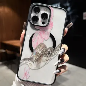 Magnetic Phone Case for iPhone 17 E Air Pro ProMax iPhone16 15 14 Plus 13 12 Mini 11 X XS XR,Sea Turtle And Butterfly Pattern Shockproof Transparent Back Cover Compatible with Magsafe Wireless Charging Protective Shell for Women Girls Fashion Accessory