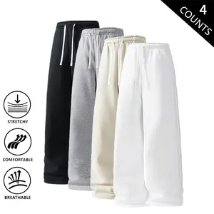 Men’s 4-Pack Wide-Leg Sweatpants – Soft, stretchy, breathable casual pants with elastic drawstring; loungewear and streetwear trousers for everyday wear and workouts