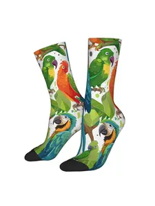 1 Pair Happy Funny Men's compression Socks Vibrant Parrots In Tropical Jungle Vintage Harajuku Hip Hop Novelty Seamless Crew Crazy Sock Gift Printed Merry Christmas Decoration Gift Xmas