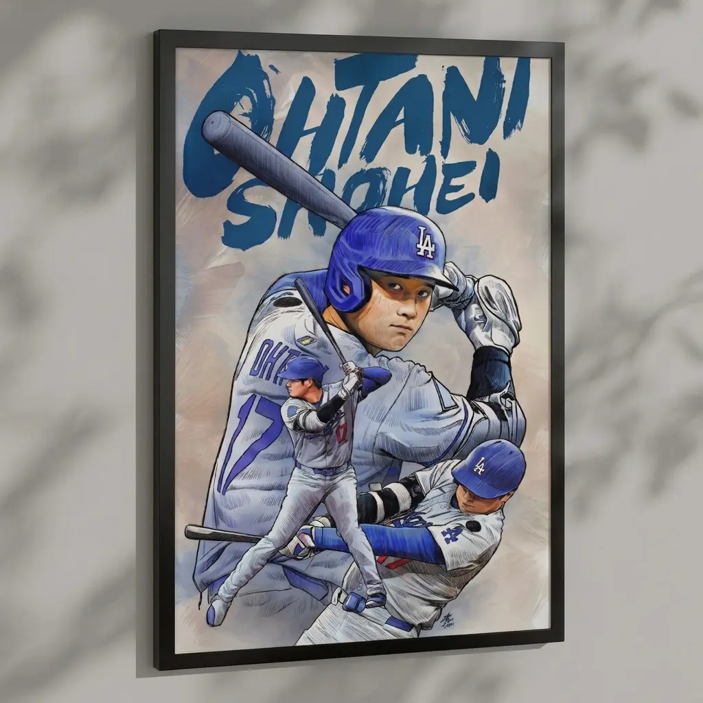 Shohei Ohtani Dodgers Legend #17 Baseball Poster Canvas Art Print - Unframed or Black Frame Eco-Friendly Matte Paper - High Quality Wall Decor Gift for Baseball Fans MLB